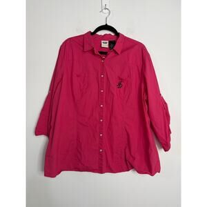 Harley Davidson Moto Shirt Womens Pink Embroidered Pearl Snap Size 3w